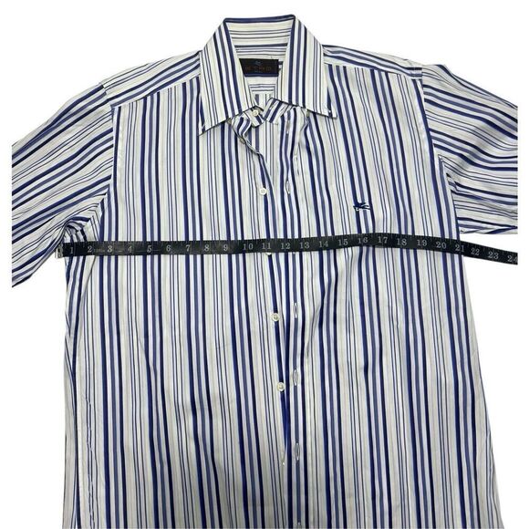 ETRO White Blue Stripe Collared Medium (Sz 39 IT) Long Sleeve Button Down Shirt - Picture 10 of 13